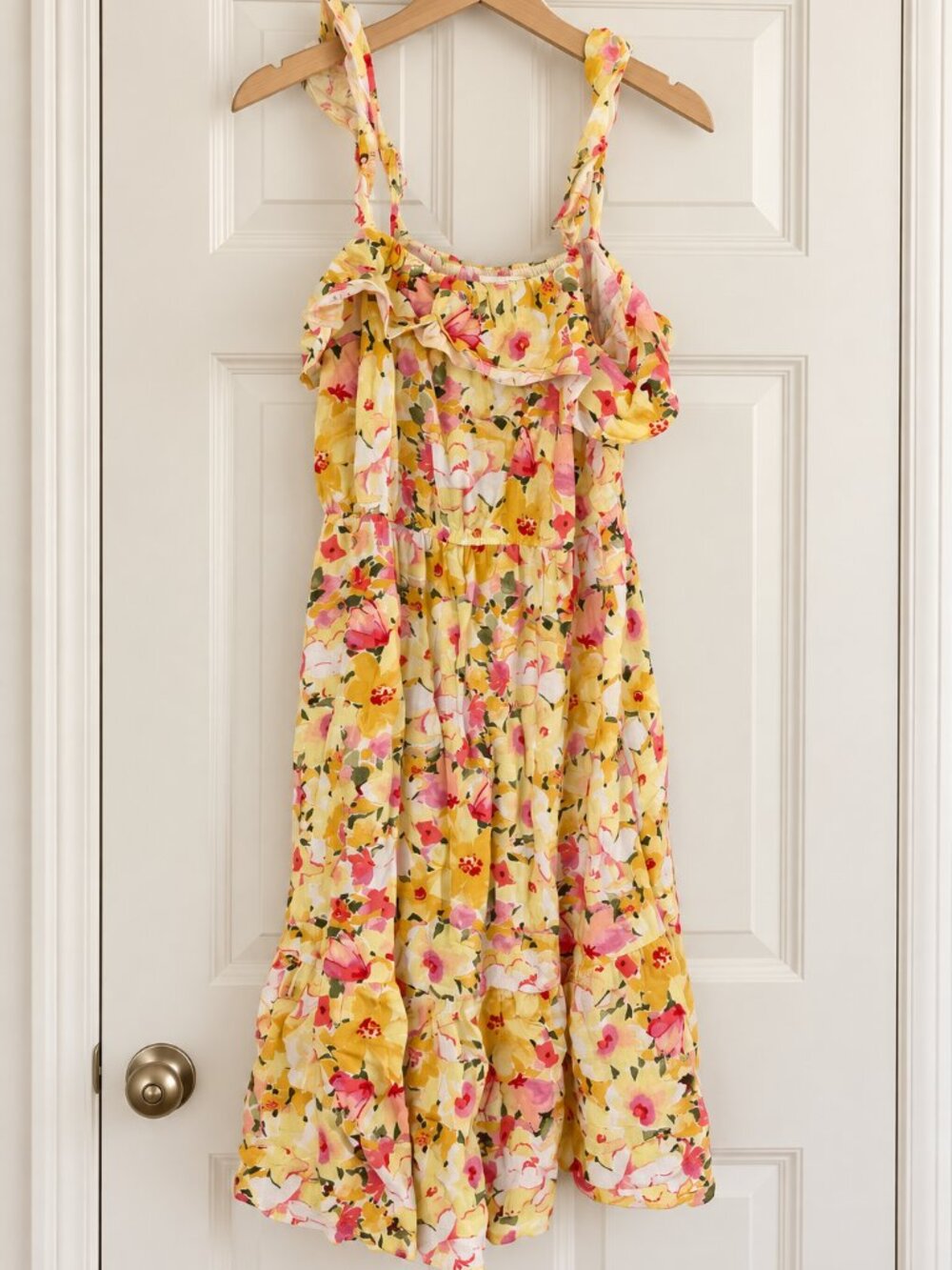 Lauren Conrad Yellow Floral Ruffle Cotton Midi Dress Size Medium